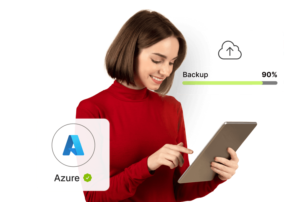 No More Expensive Server Overheads Azure cloud backup interface showing 90% completion.