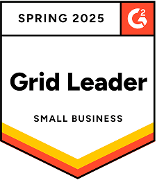 Grid leader small business Badge labeled "Grid Leader Small Business" for Spring 2025 with a G2 logo in the upper corner.